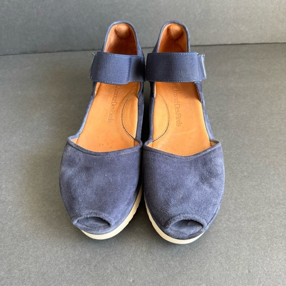 L'Amour Des Pieds Platform Sandals Navy Blue Suede Leather Comfort Shoes 8.5 - Picture 3 of 10